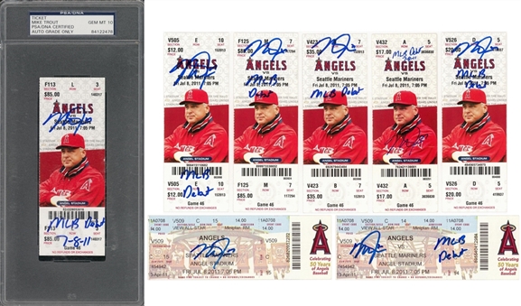 2011 Mike Trout Signed and Inscribed MLB Debut Full Ticket Collection of (8) Including PSA 10 GEM MINT Graded Example (MLB Authenticated)